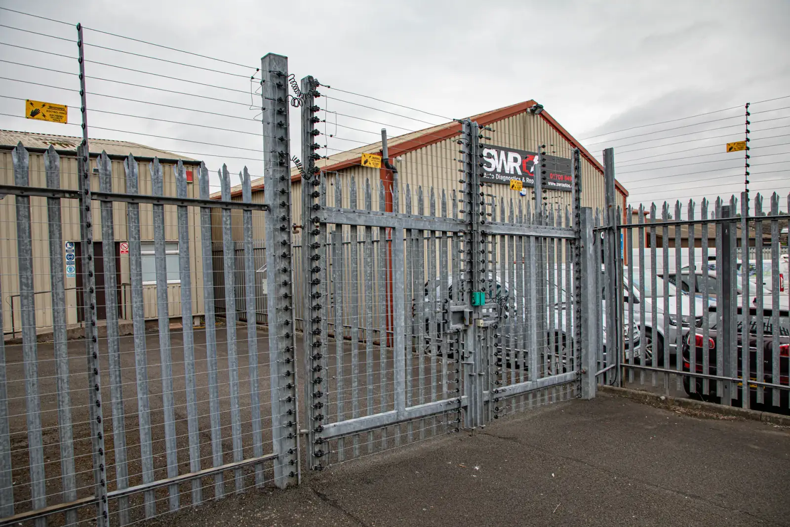 Electrified security gates at the APS head office in Stirling